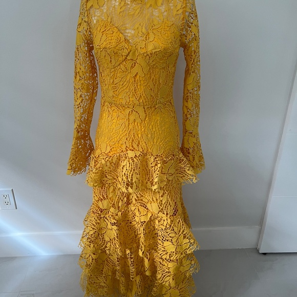Glory Connection Yellow Rebekah Ruffle Lace Maxi Elegant Dress NWT - Picture 9 of 16